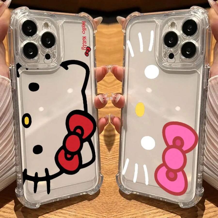 SANRIO Funda Transparente Antigolpes de Silicona para 17 16 14 15 11 12 13 Pro Max Plus, Linda Hello Kitty - SJCLR 04 - Ver 1