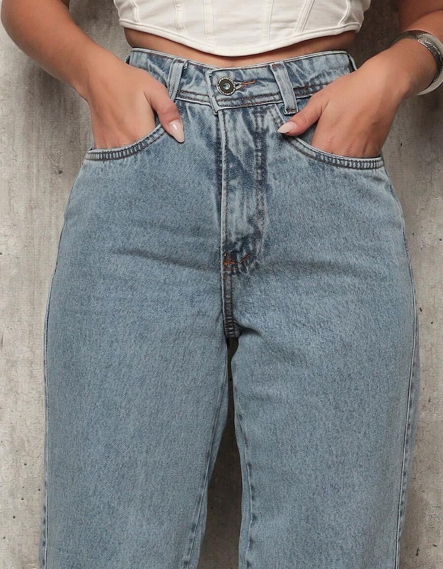 Women's Jeans Wide Leg Pantaloons 100% Premium Cotton Comfort Modern Style Casual Wide Women's Fashion Straight Versatile Bell Bottom - 中等水洗藍 - 查看 1