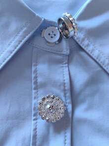 2 Pcs/Set Elegant Diamond Flower Button Covers, Shirts Button Cover Clip On Button Covers Fashion Crystal Cufflinks Cover, Suitable For Tuxedo And Wedding Dresses Decoration - Silver - View 7
