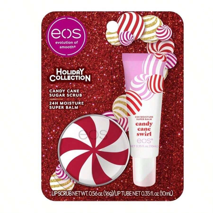 Eos Holiday Lip Treatment Gift Set- Candy Cane Swirl Lip Scrub &Amp; 24H Moisture Super Balm, Limited-Edition Lip Care, Stocking Stuffers, 2-Pack - ColorA - 查看 1