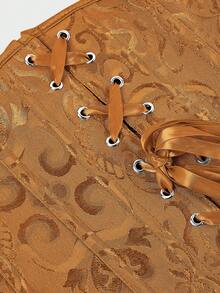 Underbust Corsets For Women,Corset Belt, Women's Floral Jacquard Lace Up Under Boob Corset Slimmer Body Shaper - 金色 - 查看 6