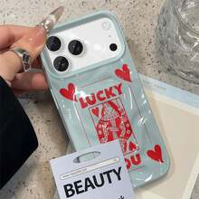 1pc Red Playing Card Design Pattern  17 Pro Max Mobile Phone Case, Meteorite Texture Mobile Phone Case, Comfortable Feel, Suitable For  17 16 15 14 13 12 11 Pro Max Plus Mobile Phone Case - 彩色 - 查看 3