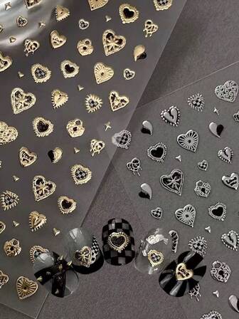 1/2 st guldfolie hjärta nagelkonst klistermärken, minimalistiska vintage chica dekaler, självhäftande gör-det-själv nageldekorationer