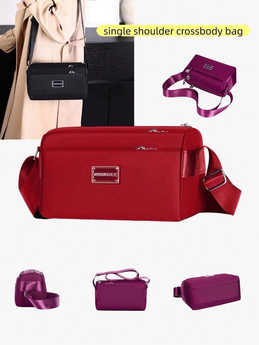 1pc Solid Color Nylon Fabric Zipper Closure Fashionable Casual Backpack, Handbag For Keys, Daily Essentials, Suitable For Men, Spring, Summer, Autumn, Daily, Work, Business, Shopping