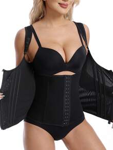 1pc Women's Sports Waist Trainer, New Zipper Waist Cincher Vest, Tummy Control Shapewear, Posture Corrector, Latex Waist Trimmer, Workout Waist Trainer - Black - View 2