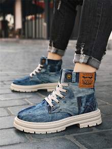 Herren High-Top Chelsea Stiefel, Leder Knöchelstiefel mit Thermofutter, warme Schneestiefel, vielseitige Freizeitschuhe, schwarze Winterstiefel für Herren