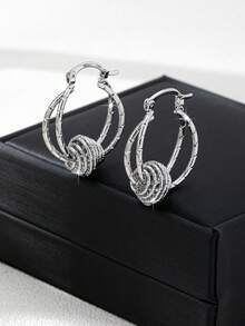 1 Pair Multi-Layer Wrapped Ball Bamboo Texture Gold & Silver Color Earrings, Suitable For Women And Girls For Multiple Occasions