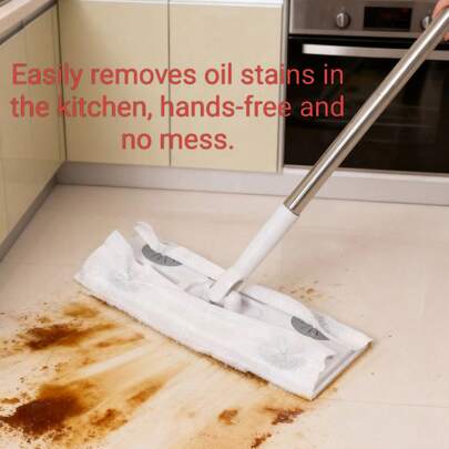 Multi-Functional Flat Mop With Automatic Cloth-Clamping Function & 360° Rotatable Head – 2-In-1 Dry/Wet Mop For Static Dust Removal, Lazy Face Towel Mop (Cloth-Clamping Design). Suitable For Bedroom, Living Room, Kitchen & Bathroom; Hands-Free, Reusable, Compatible With Paper Towels And Microfiber Mop Pads.