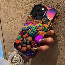 Funda de TPU con estampado de cactus psicodélicos vibrantes para iPhone 17/16/15 Pro Max, 15, 14, 13, 12 Series - Cubierta protectora delgada y a prueba de golpes - Negro - Ver 9