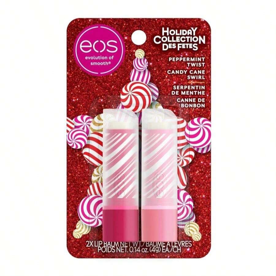 Eos Holiday Lip Balm Sticks- Peppermint Twist &Amp; Candy Cane Swirl, Limited-Edition Skincare, Stocking Stuffers, 0.14 Oz, 2-Pack - ColorB - 查看 1
