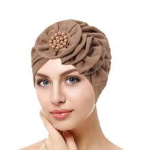 Sombrero turbante elegante con flores y perlas para mujeres 2025 - Gorro elástico suave para quimioterapia, cobertura de cabello para uso diario, pañuelo bohemio vintage para cuidado del cabello y accesorio de fiesta