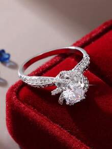 1 قطعة خاتم نسائي فريد من نوعه مرصع بالزركونيا المكعبة اللامعة، مناسب للارتداء اليومي والأعراس والمناسبات المهمة، هدية مثالية لعيد الحب والكريسماس ورأس السنة الجديدة