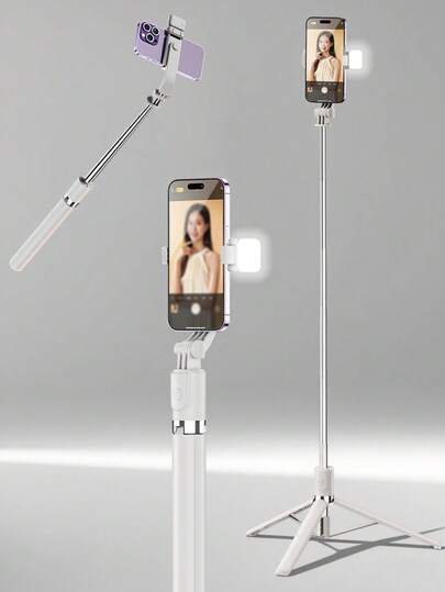 170cm Wireless Selfie Stick With Fill Light And Tripod, Compatible With IOS And Android Phones, Suitable For Summer Vacation, Travel, Fill Light, Outdoor Activities, Live Streaming