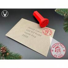 带有圣诞老人图案的北极邮戳邮票，3D 打印橡胶印章，可用于节日贺卡、信件、礼品包装和圣诞邮局风格装饰 - 彩色 - 查看 2