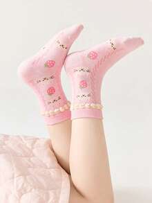 5 Pairs Of Children's Autumn And Winter Socks, Cute Pink Socks With Kitten Pattern, Girls' Socks - Multicolor - View 5