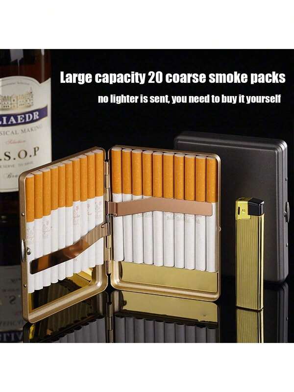 1pc Portable Metal Cigarette Case, Fits 20 Regular Cigarettes, Waterproof, Windproof, Shockproof Design, Convenient Carry, Creative Gift For Men & Women ,Smoking Accessories, Smoking Accessories Girly, Cigarette Storage, Cigarette Holder Case, Sigaretten Doos