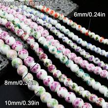 6/8/10mm Floral Patterned Ceramic Beads Mix, Round Loose Spacer Beads For Jewelry Making DIY Bracelets Necklaces