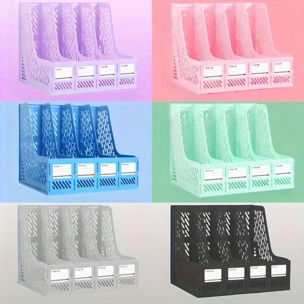 رف ملفات سميك ذو 4 أعمدة، حامل ملفات متعدد الطبقات بحجم A4، صندوق تخزين ملفات على المكتب، لوازم مكتبية، رف كتب كبير السعة للطلاب