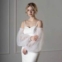 قفازات من التول الشفاف ذات الأكمام المنتفخة للعروس، تصميم بسيط لفستان السهرة، إكسسوار فستان الزفاف