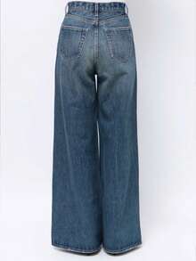 Quần jeans nữ ống đứng rách nhẹ, kiểu dáng thường ngày, đa năng và thoải mái. - Màu xanh lam - Xem 2