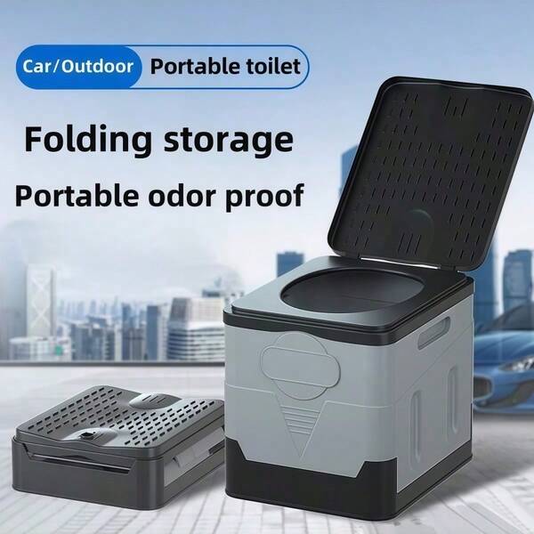 1pc Portable Folding Toilet, Outdoor Camping Folding Portable Emergency Mobile Toilet, Adult RV Travel Plastic Toilet