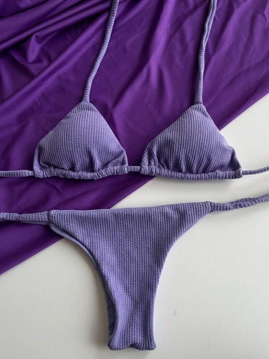 Simple Elegant Tie Back Bare Back/Backless Beach Holiday - 紫色 - 查看 1