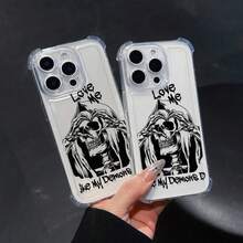 Funda transparente de TPU para teléfono con esquinas reforzadas, apta para las series  16, 15, 14, 13, 12, 11 Plus y Pro Max, Serie Honor 400, serie MOTO E, serie G24-84, serie OPPO A, serie RENO, serie Galaxy S22, S23, S24, S25, serie A03-A55. Cuenta con un distintivo diseño con motivos de calaveras oscuras, una funda protectora creativa y suave que ofrece protección contra golpes, caídas y arañazos. - transparente - Ver 5