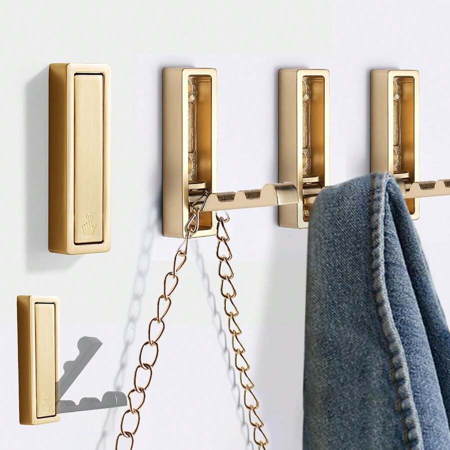 ¡Recomendado4 Piezas Oro Plegable Ganchos de Pared, Alta Resistencia para Colgar Abrigos, Toallas, Mochilas, Bolsas de Oro Cepillado, Ganchos de Toalla en el Baño, Armario, Entrada, Piscina y Cocina¡Top de Temporada - 1 - Ver 1