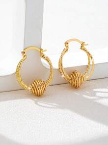 1 Pair Multi-Layer Wrapped Ball Bamboo Texture Gold & Silver Color Earrings, Suitable For Women And Girls For Multiple Occasions