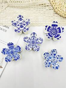 1 pieza/5 piezas/9 piezas Pinza de pelo de plástico ABS con estampado floral, impresión UV, adecuada para playa, viaje, fiesta, vacaciones, vuelta al cole, accesorios de pelo elegantes y frescos, pinzas de pelo elegantes, pasador de pelo de invierno