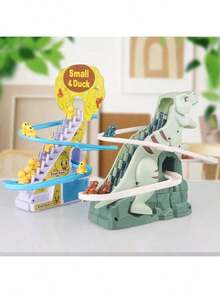 Dinosaur Climbing Slide Musical Stairs Toy, Educational Stress Relief Electric Dinosaur Track Toy Car, Birthday & Holiday Gift For Boys And Girls - Green - View 4