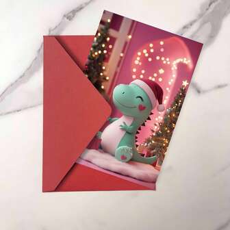 1pc/2pcs Dinosaur Themed Christmas/Birthday Cards, Perfect Gift For Dinosaur Lovers, With Envelopes, Suitable For Family, Friends, Daughters, Nieces, Granddaughters, High-Quality Thick Card Paper, Comfortable Texture