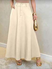 Women's Long High-Waisted Skirt With Pockets On Both Sides - 無色 - 查看 1