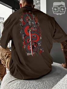 Oversized T-Shirt Japanese Dragon Samurai Sword Katana REF 7305 VEST NERD - Rỉ Nâu - Xem 4