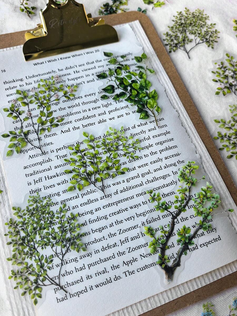 30张/包 绿色植物叶子装饰贴纸，适用于剪贴簿、DIY工艺品、剪贴簿用品和文具