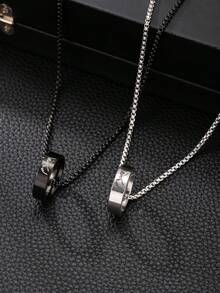 2 piezas Anillos de acero inoxidable plateado y negro de la mano en la mano, se pueden usar como anillos o collar, adecuado para parejas o amigos - Multicolor - Ver 2