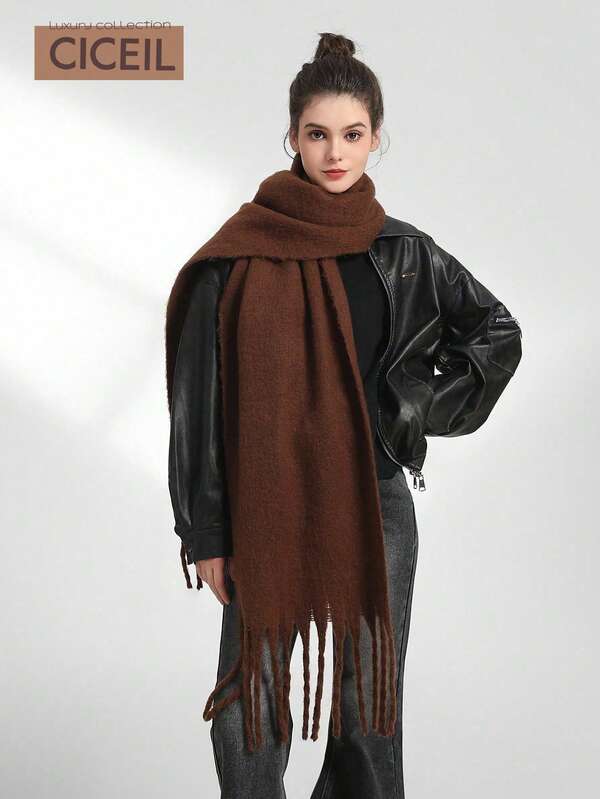 1 pieza Bufanda casual de unicolor de poliéster versátil y cálida para mujer, adecuada para uso diario en otoño/invierno