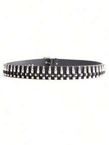 Women's Belt With Simple Rivet Punk Bullet Street Elegant - Black - View 5