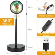 Sunset Lamp, Lampara Atardecer con 16 Modos Cambio Color y 4 Modos Dinámicos, Proyector Atardecer con Mando a Distancia, Luz Ambiente para Decoración Habitación, Fotos y Selfies - 1 - Ver 3