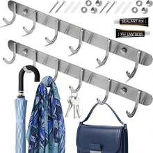 Estilo2PCS Perchero Pared,Perchero Para Ropa Resistente Con 6 Ganchos,Perchero Para Pared De Acero Inoxidable, Para Colgar Abrigos, Sombreros, Bolsos, LlavesVersióN Mejorada - 1 - Ver 1