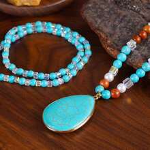 2pcs/Set Turquoise Guardian Pendant Necklace, Double Layer Turquoise & Multicolor Crystal Necklace For Men & Women, Jewelry Gift For Mother's Day, Christmas, Wedding Anniversary