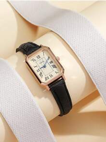 1 件/套优雅简约设计方形罗马石英女士手表，耐用且多功能，适合日常佩戴，适合作为生日、周年纪念日、年终、光棍节、万圣节礼物，无礼盒