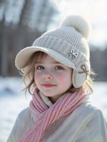 New Autumn-Winter Style Small-Chic Pearl Bow Knitted Hat, Suitable For All Occasions, Girl Large Head Cover With Ear Ion, Knitted Hat