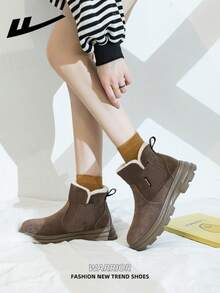 1 Pair WARRIOR Women's Thick Sole Snow Boots, Thermal Lined, Slip-On Design, Fashion Versatile Winter Boots For Outdoor Use - Camel - View 8