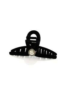 1个女士黑色植绒仿珍珠十字大号发爪夹，优雅甜美简约校园风，适合派对、舞蹈、日常佩戴，发饰，发夹，发卡，发饰夹，发饰夹，发饰夹，学习用品，大学秋冬季发夹，适合度假装扮，女士夏季海滩发夹 - 黑色 - 查看 5