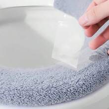 Paquete de 3 fundas de asiento de inodoro, suave y grueso con broches fijos, elsticos, lavables de fibra de tela de asiento de inodoro gris, rosa, verde - Funda de asiento, 2 unidades, azul y rosa - Ver 4