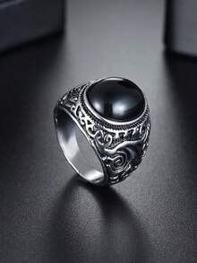 1 件复古椭圆形人造宝石戒指，男女通用 - 彩色 - 查看 5