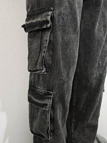 Men's Dark Gray Cargo Pants With 4 Pockets, Practical And Urban Style, College Style - Dark Grey - View 4