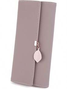 UTO Cartera de Mujer Dama Monedero Grande Cuero Sintético Suave Cartera Minimalisma con Hoja Adorno Colgante con Muñequera - 453 Malva pálido - Ver 7