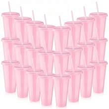 30/15 Pack Reusable Large Plastic Cups With Straw Lids, 24oz Portable Straw Cups, Large Capacity Beverage Cups Suitable Gatherings, Families, Schools, Offices, Camping, Outdoor Use,, Halloween, Valentine's Day, Thanksgiving, Graduation Season, Birthday, Housewarming Gifts - 透明 - 查看 1